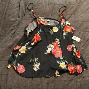 Floral Black Silk Top - XXL